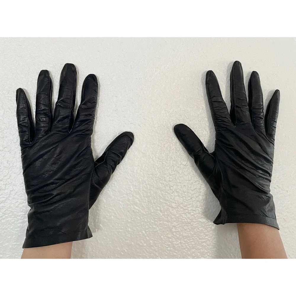 Vintage Black Leather Gloves Wrist Length Minimalist Formal Driving Size Small
